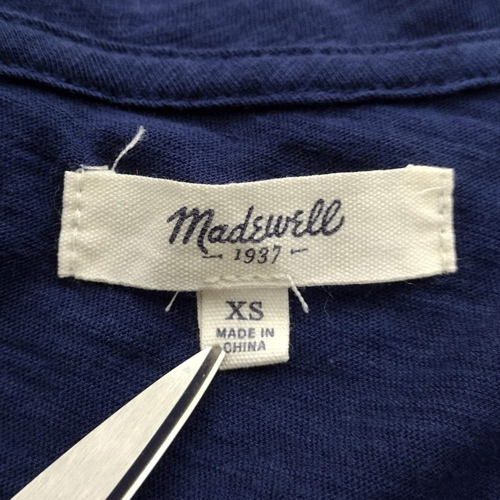 Madewell Women's Cotton Blue Short Sleeve V-Neck T-Shirt Basic Top - Picture 10 of 13